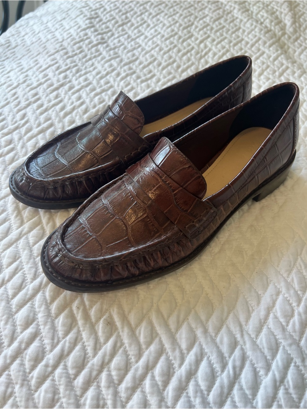 Women's Brown Croc-Embossed Penny Loafers